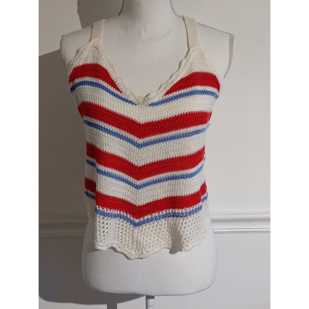 Almost‎ Famous Red White & Blue Crochet Boho Tank Top Women's Size Extra Large